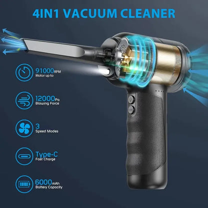 Rechargeable 4-in-1 Compressed Air Duster with 91000RPM Adjustable Speed and 6000mAh Power