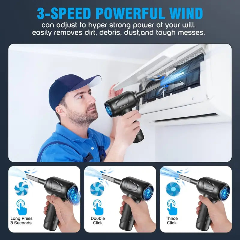 Rechargeable 4-in-1 Compressed Air Duster with 91000RPM Adjustable Speed and 6000mAh Power